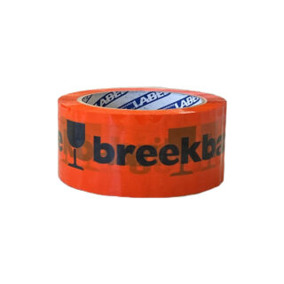 Tape, PP hotmelt, 'BREEKBAAR', oranje / zwart, 48 mm x 66 m per rol, 36 rol per doos