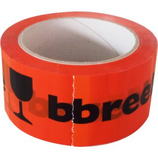 Tape, PP hotmelt, 'BREEKBAAR', oranje / zwart, 48 mm x 66 m per rol, 36 rol per doos-0